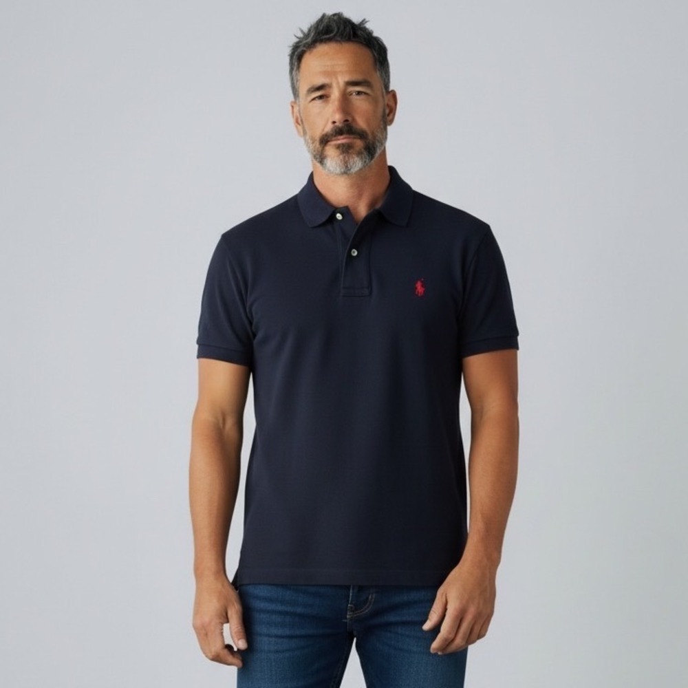 Polo Ralph Lauren Mens Custom Fit Black Short Sleeve Polo Shirt Large Red Pony